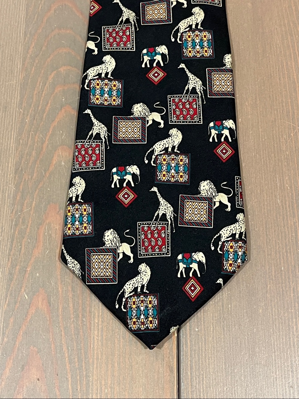 Vintage Pierre Cardin Neck Tie Silk Circus Animals Elephants Lions Giraffes